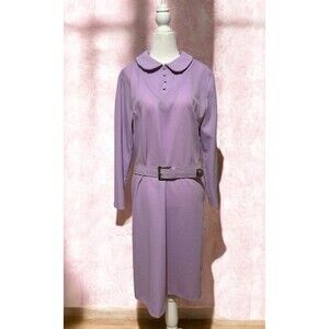 Vintage 60s 70s Mod Dress Women’s L Lavender Purple Peter Pan Collar Belt 1960s